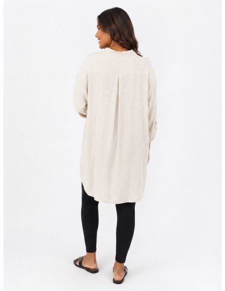 CHEMISE TUNIQUE BEIGE À POCHES PLAQUÉES - FEMME