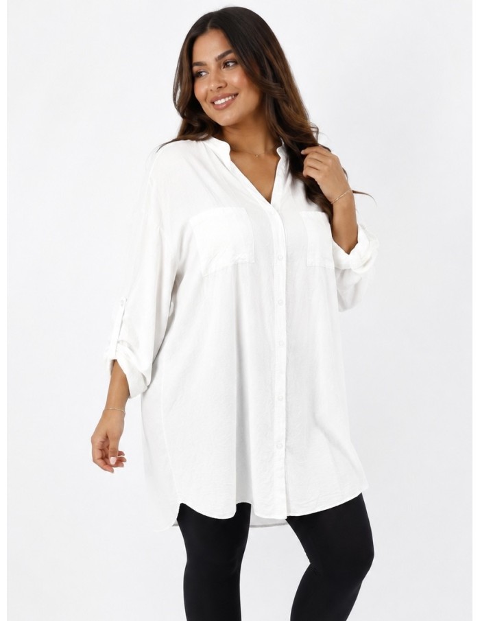 CHEMISE TUNIQUE BLANCHE À POCHES PLAQUÉES - FEMME