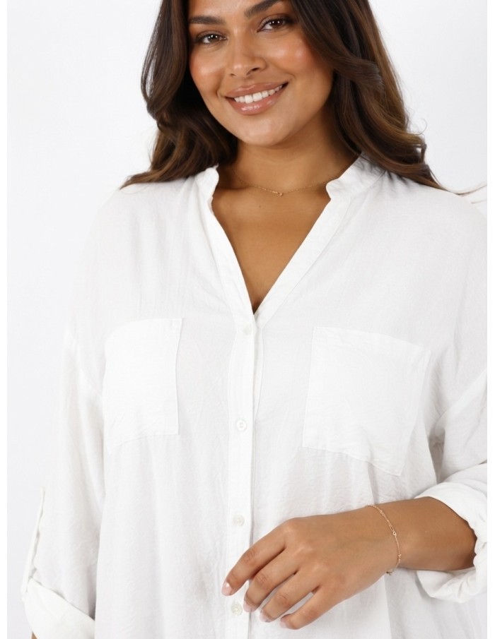 CHEMISE TUNIQUE BLANCHE À POCHES PLAQUÉES - FEMME