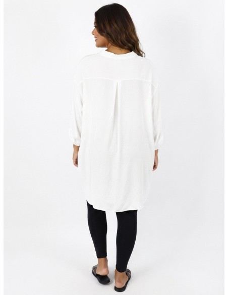 CHEMISE TUNIQUE BLANCHE À POCHES PLAQUÉES - FEMME