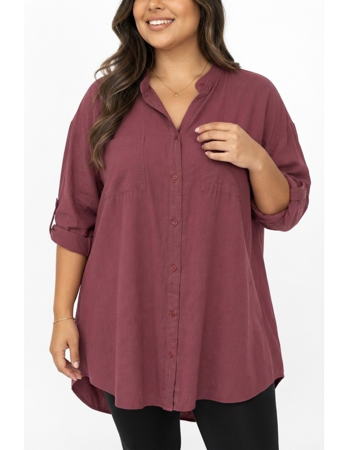 CHEMISE TUNIQUE À POCHES PLAQUÉES - FEMME