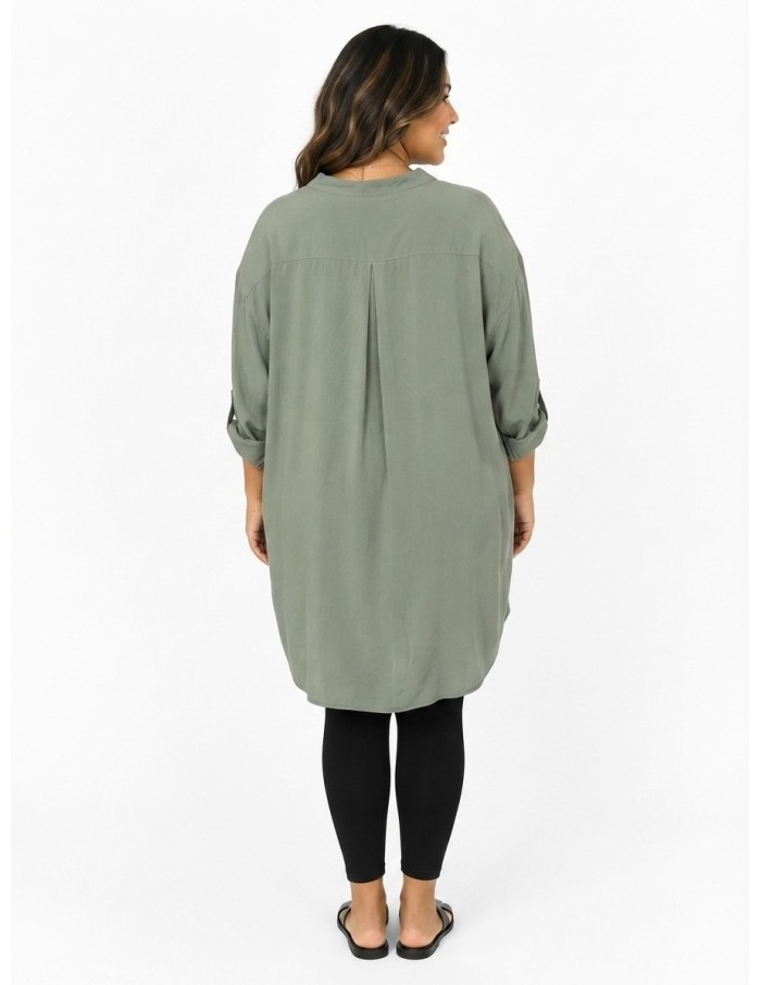 CHEMISE TUNIQUE KAKI À POCHES PLAQUÉES - FEMME