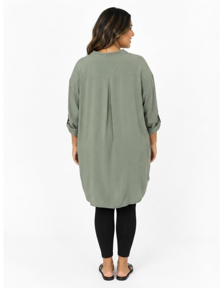 CHEMISE TUNIQUE KAKI À POCHES PLAQUÉES - FEMME