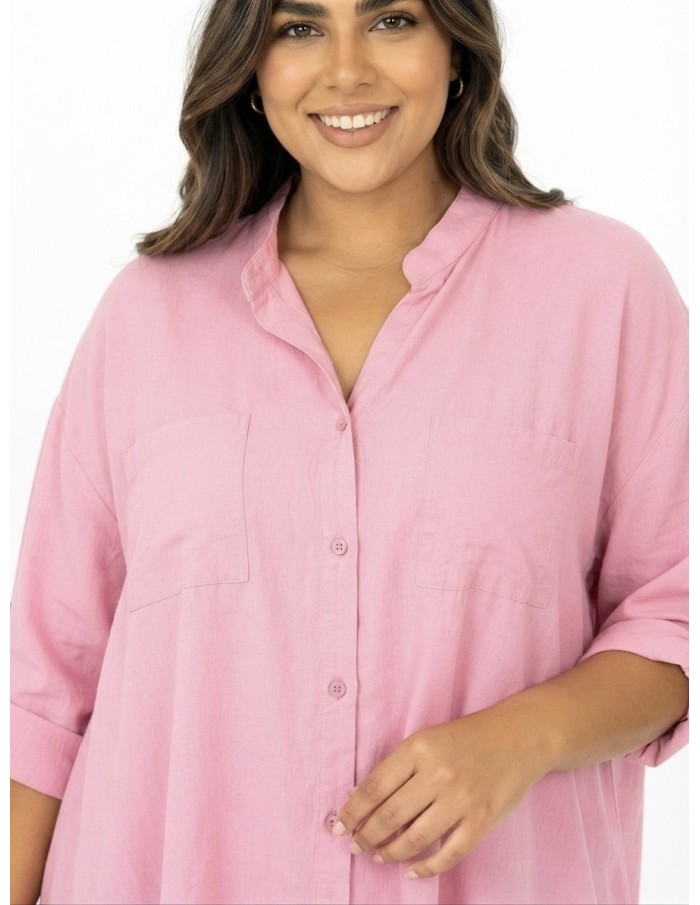 CHEMISE TUNIQUE ROSE À POCHES PLAQUÉES - FEMME