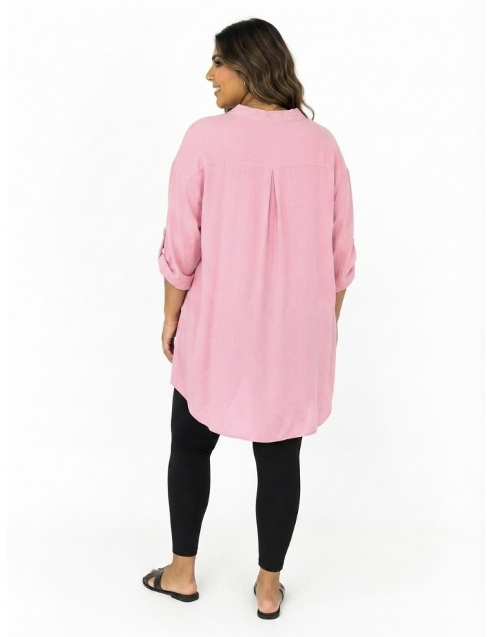 CHEMISE TUNIQUE ROSE À POCHES PLAQUÉES - FEMME