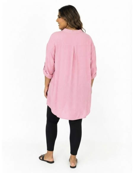 CHEMISE TUNIQUE ROSE À POCHES PLAQUÉES - FEMME