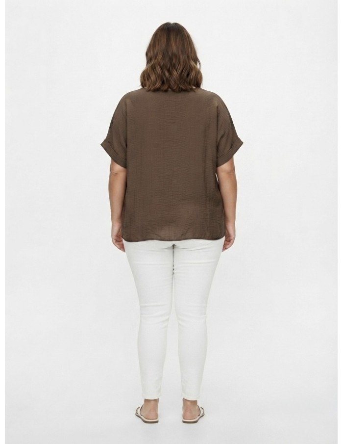 TOP BRODÉ MARRON À MOTIFS FLORAUX - FEMME