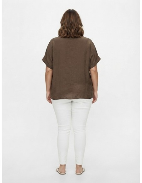 TOP BRODÉ MARRON À MOTIFS FLORAUX - FEMME