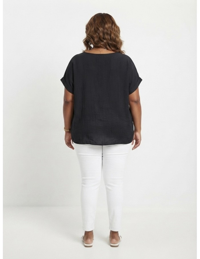 TOP BRODÉ NOIR À MOTIFS FLORAUX - FEMME