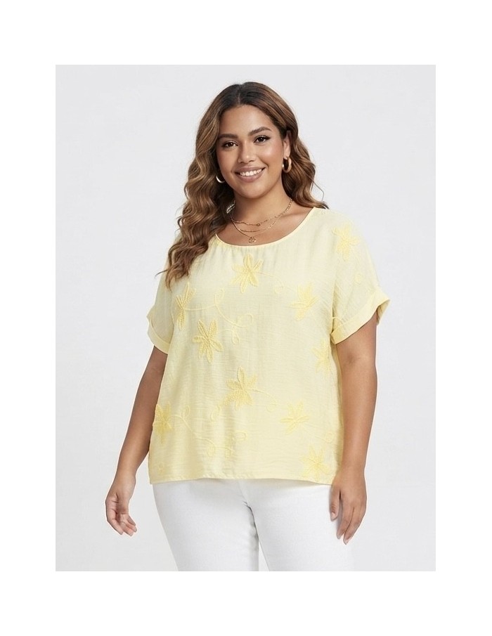 TOP BRODÉ JAUNE À MOTIFS FLORAUX - FEMME