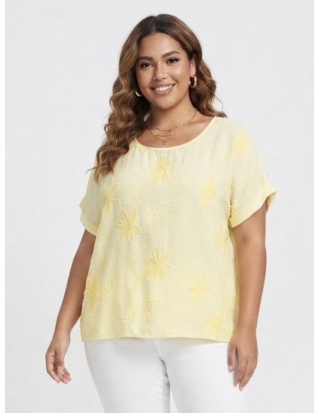 TOP BRODÉ JAUNE À MOTIFS FLORAUX - FEMME