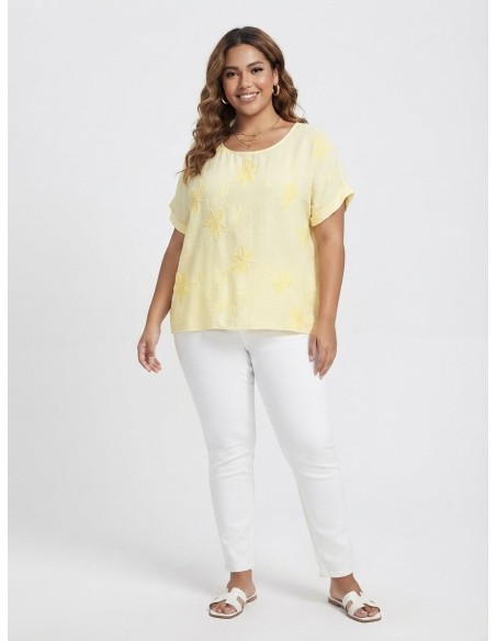 TOP BRODÉ JAUNE À MOTIFS FLORAUX - FEMME