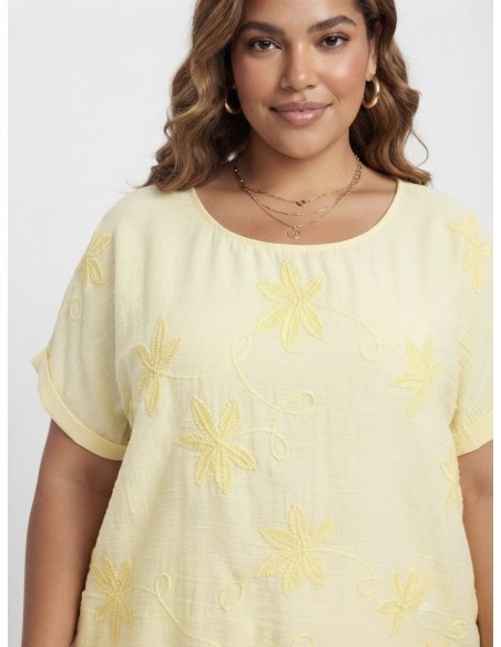 TOP BRODÉ JAUNE À MOTIFS FLORAUX - FEMME