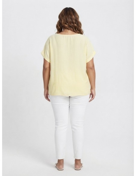 TOP BRODÉ JAUNE À MOTIFS FLORAUX - FEMME