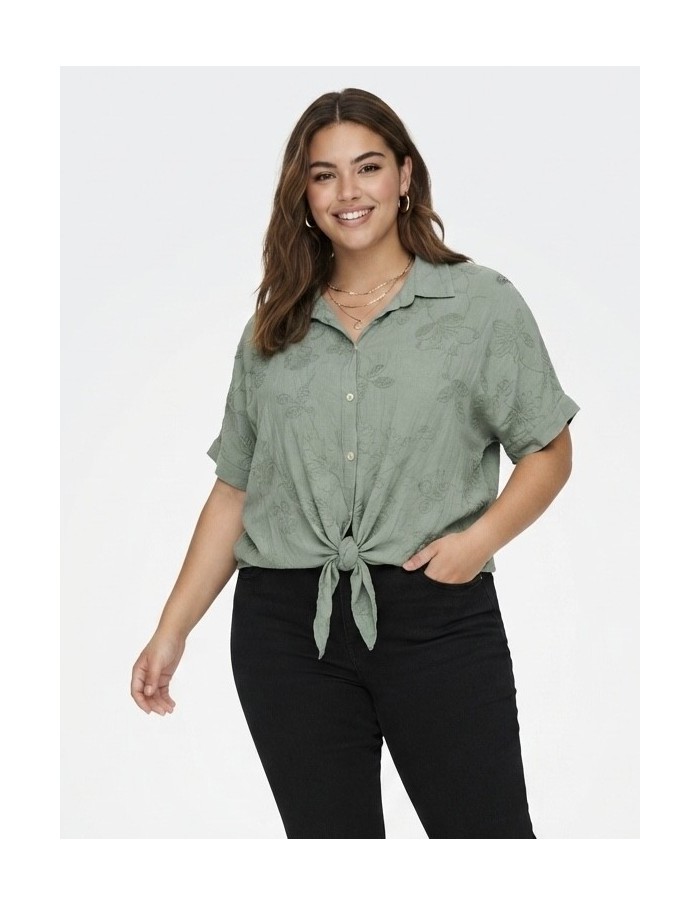 CHEMISE NOUÉE VERT SAUGE À BRODERIES - FEMME