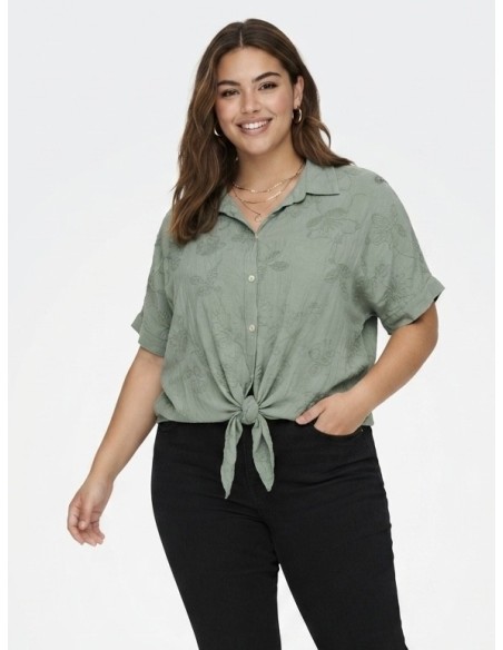 CHEMISE NOUÉE VERT SAUGE À BRODERIES - FEMME