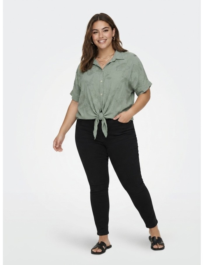 CHEMISE NOUÉE VERT SAUGE À BRODERIES - FEMME