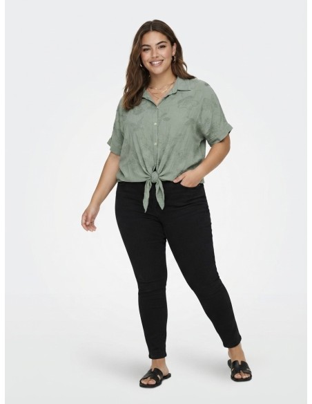 CHEMISE NOUÉE VERT SAUGE À BRODERIES - FEMME