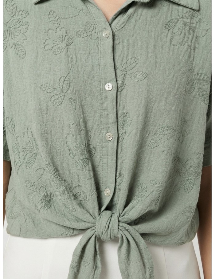 CHEMISE NOUÉE VERT SAUGE À BRODERIES - FEMME