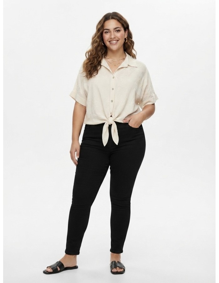 CHEMISE NOUÉE BEIGE À BRODERIES - FEMME