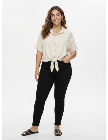 CHEMISE NOUÉE BEIGE À BRODERIES - FEMME