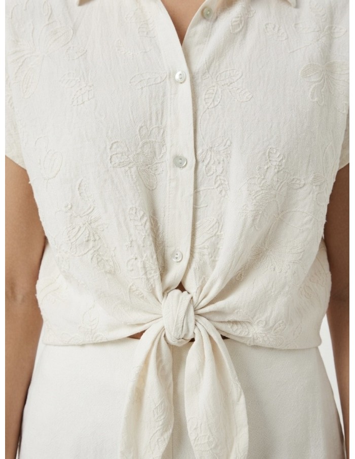 CHEMISE NOUÉE BEIGE À BRODERIES - FEMME