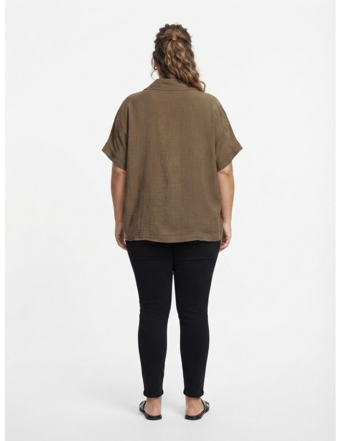 CHEMISE NOUÉE CHOCOLAT À BRODERIES - FEMME