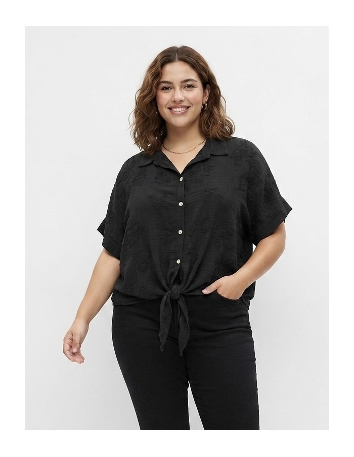 CHEMISE NOUÉE NOIR À BRODERIES - FEMME