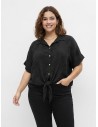 CHEMISE NOUÉE NOIR À BRODERIES - FEMME