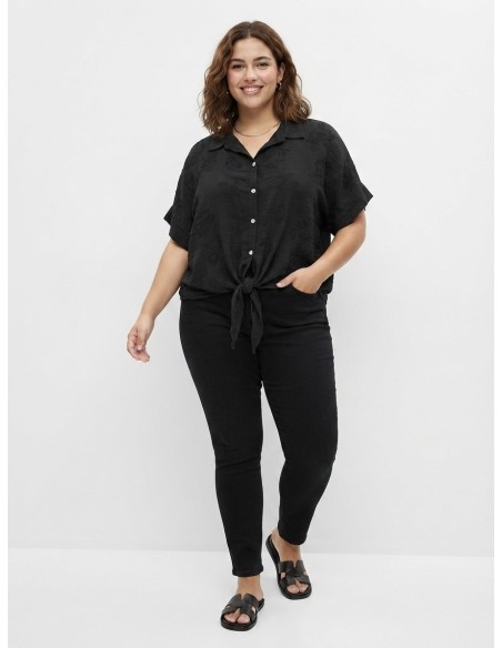 CHEMISE NOUÉE NOIR À BRODERIES - FEMME