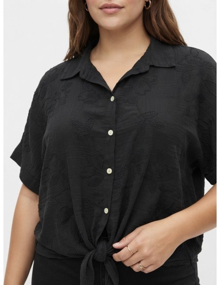 CHEMISE NOUÉE NOIR À BRODERIES - FEMME