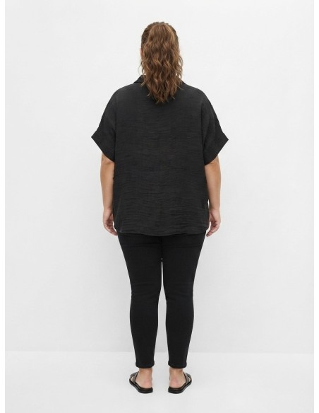 CHEMISE NOUÉE NOIR À BRODERIES - FEMME