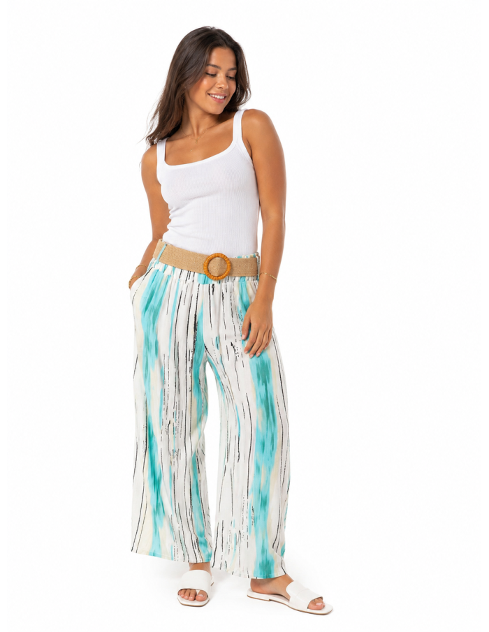 Pantalon large et élégant accompagné de sa ceinture, fabriqué en Italie - Zerda Boutique