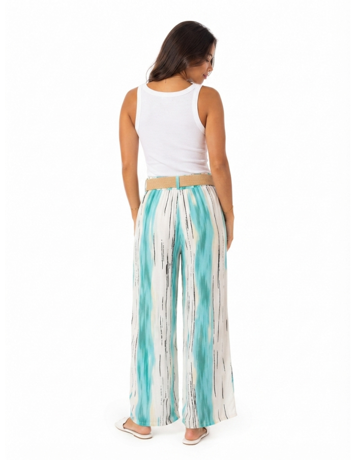 Pantalon large et élégant accompagné de sa ceinture, fabriqué en Italie - Zerda Boutique