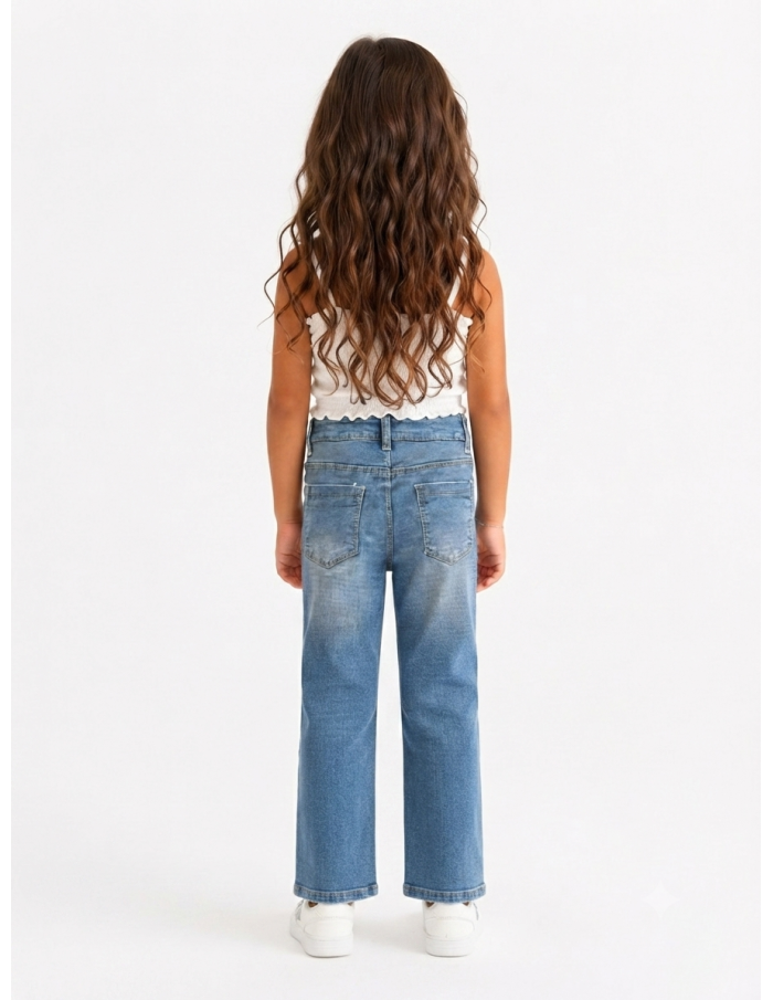 Jean wide leg à strass pour fille, vue de dos