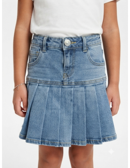 Jupe fille jean plissée - détail taille et poches