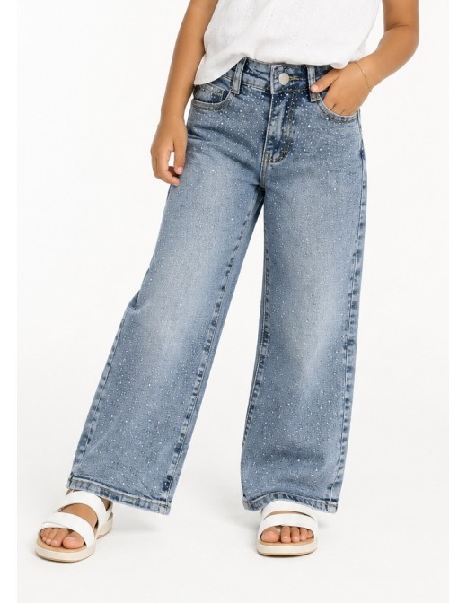 JEAN FILLE STRASS LARGE COUPE WIDE LEG - 4 À 14 ANS