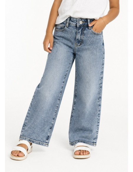 JEAN FILLE STRASS LARGE COUPE WIDE LEG - 4 À 14 ANS