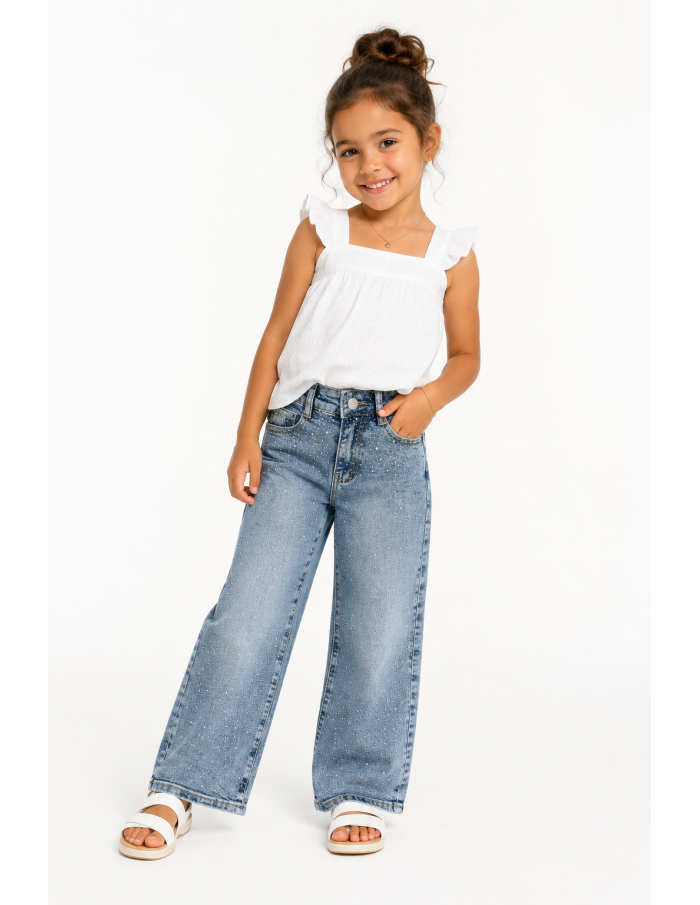 JEAN FILLE STRASS LARGE COUPE WIDE LEG - 4 À 14 ANS