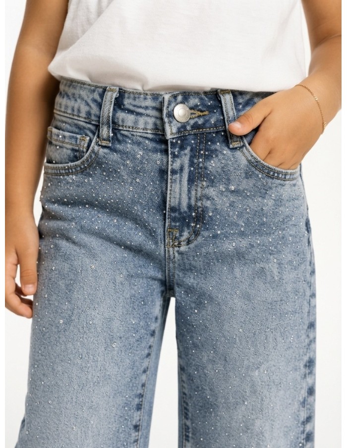 JEAN FILLE STRASS LARGE COUPE WIDE LEG - 4 À 14 ANS