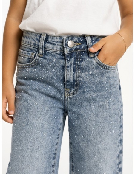 JEAN FILLE STRASS LARGE COUPE WIDE LEG - 4 À 14 ANS