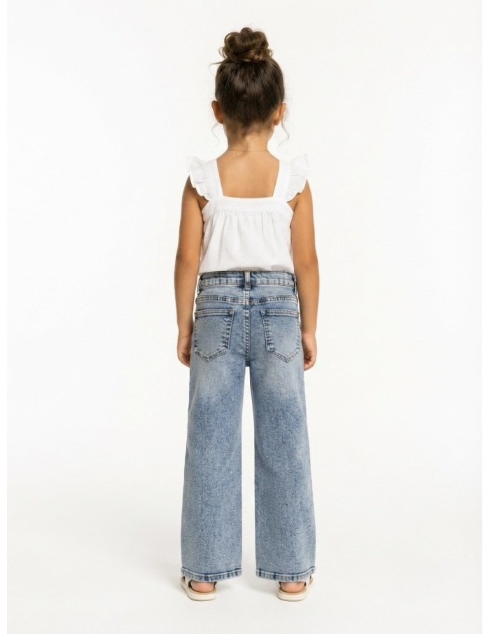 JEAN FILLE STRASS LARGE COUPE WIDE LEG - 4 À 14 ANS