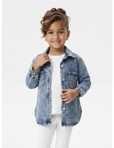 Veste en jean délavé à strass pour fille - vue de face