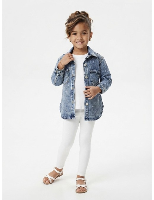 Veste en jean délavé à strass pour fille - vue de face 2