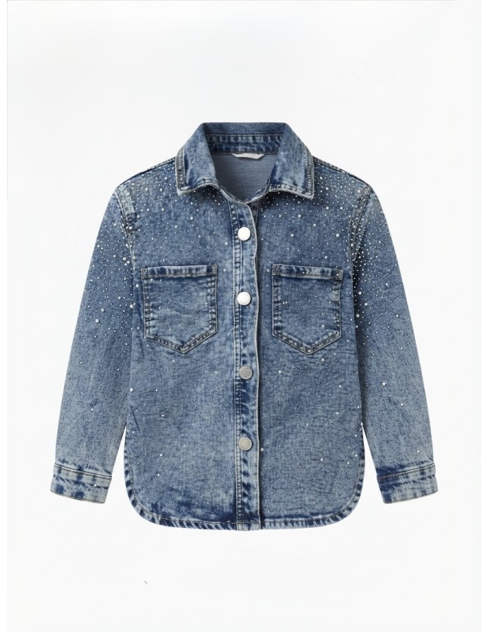 Veste en jean délavé à strass pour fille - vue de face