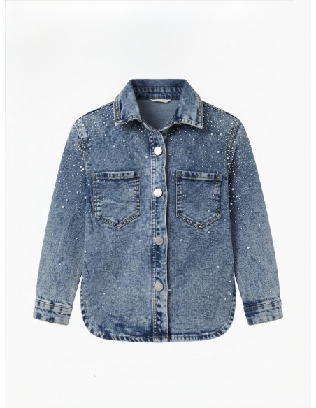 Veste en jean délavé à strass pour fille - vue de face