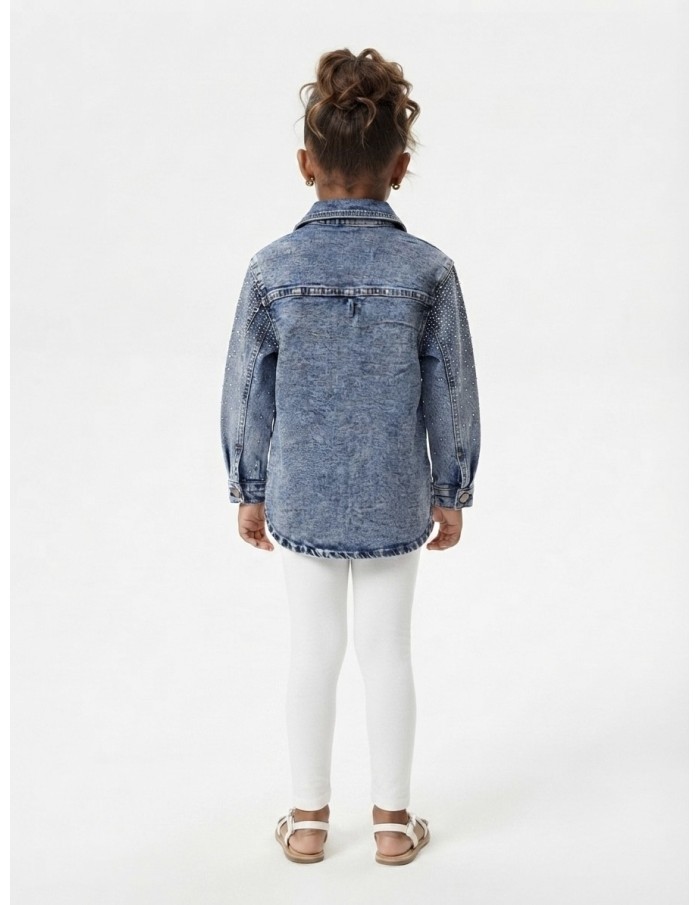 Veste en jean délavé à strass pour fille - vue de dos - Blouson denim enfant