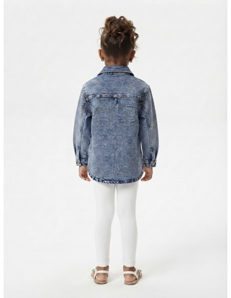 Veste en jean délavé à strass pour fille - vue de dos - Blouson denim enfant