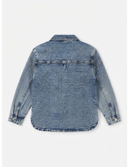 Veste en jean délavé à strass pour fille - vue de dos - Blouson denim enfant