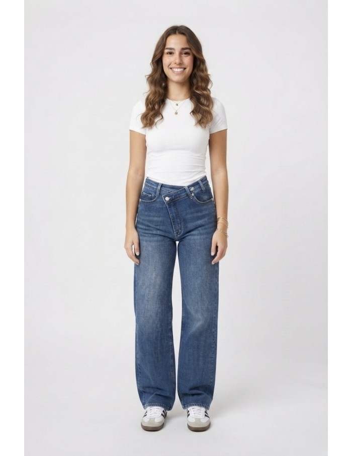 Jean wide leg croisé taille haute - vue portée